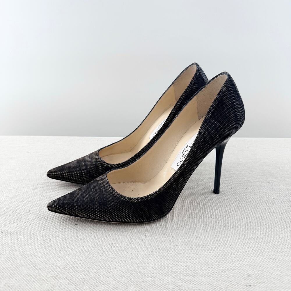 Jimmy Choo Metallic Slip On Pointed Toe Stilettos Heel Pumps Brown Black EU 37.5